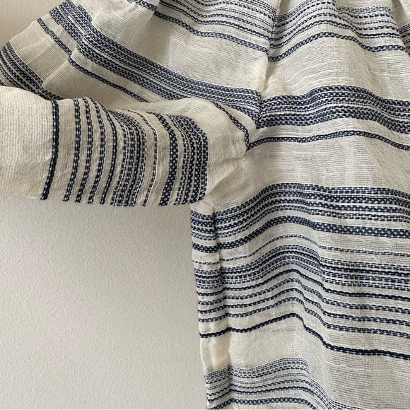 THEORY-STRIPE Silk Blend Off Shoulder Bell Sleeve Blouse (Size:Small) - Picture 11 of 13